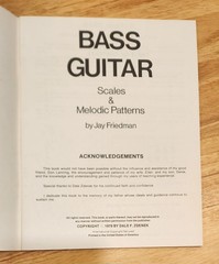 BASS GUITAR: Scales & Melodic Patterns By Jay Friedman 1978 Music Book