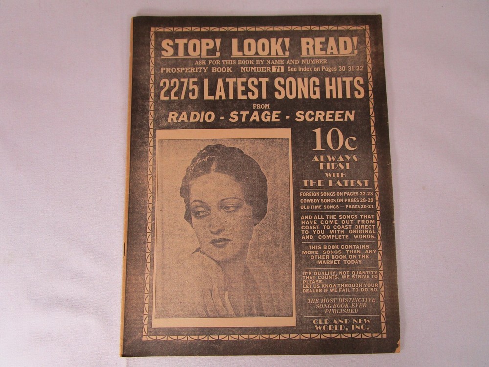 2275 Latest Song Hits Prosperity Book Number 71 1930&rsquo;s 32 pages