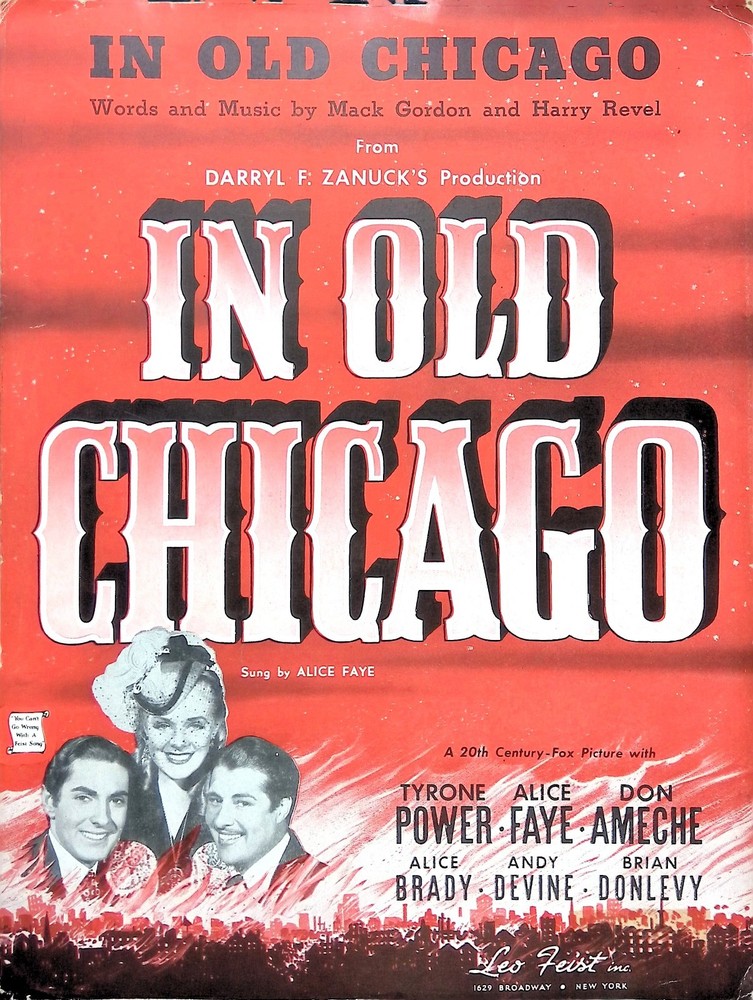 In Old Chicago Sheet Music Tyrone Power Alice Faye Ameche 1938 Film Title Song