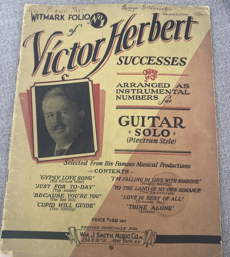 Witmark Folio #1 Victor Herbert Classical Guitar Sheet Music 1931 Duo W Piano
