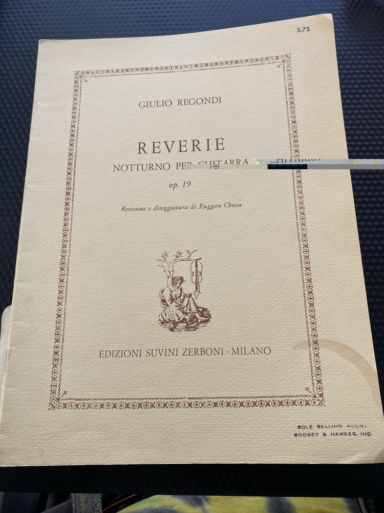 Vtg Reverie Notturno per chitarra op 19 Giulio Regondi Classical Guitar Score