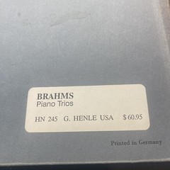 Vintage Henle Brahms Klavier Trios Piano Violin Cello Urtext Sheet Music Germany