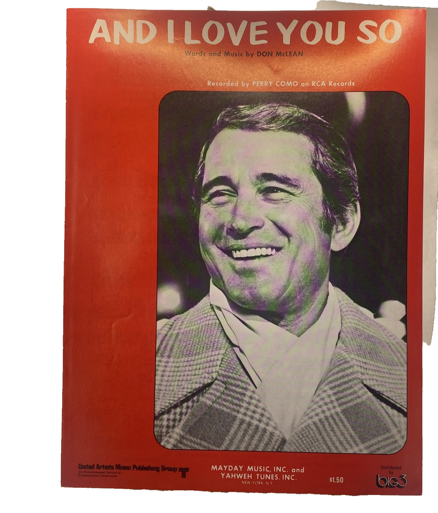 Vintage Mayday And I Love You So Piano Vocal Guitar Perry Como Sheet Music 1972
