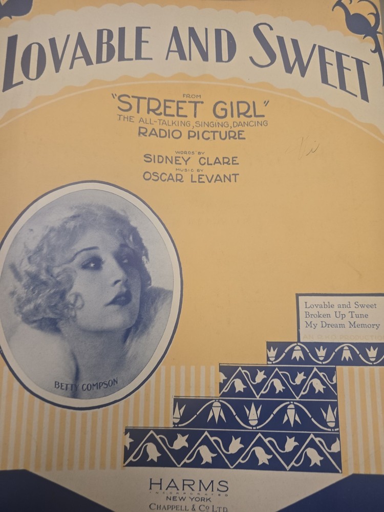 Lovable And Sweet, Street Girl Betty Compson cover Sheet Music 1929 T159