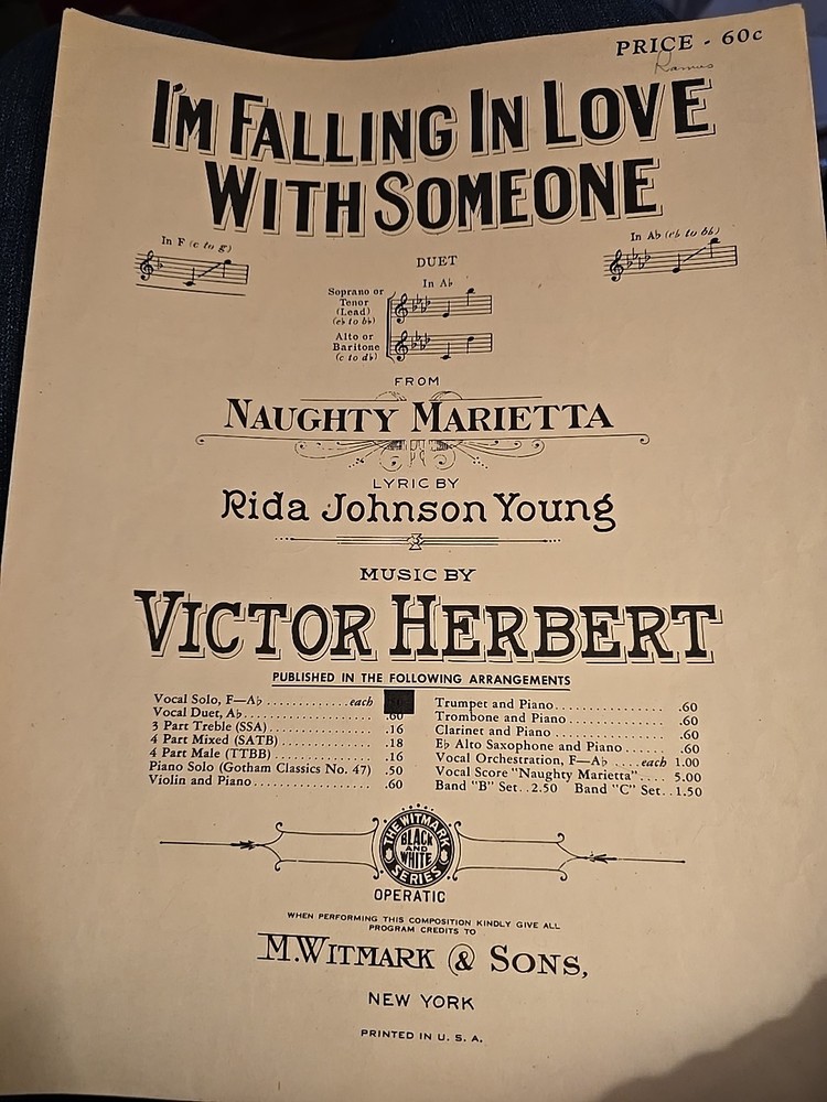 I&rsquo;m Falling In Love With Someone Sheet Music 1910 M. Witmark & Sons S1153