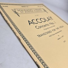 Accolay Concerto No. 1 Viola Piano Solo Sheet Music Schirmer Library 1955 Vtg