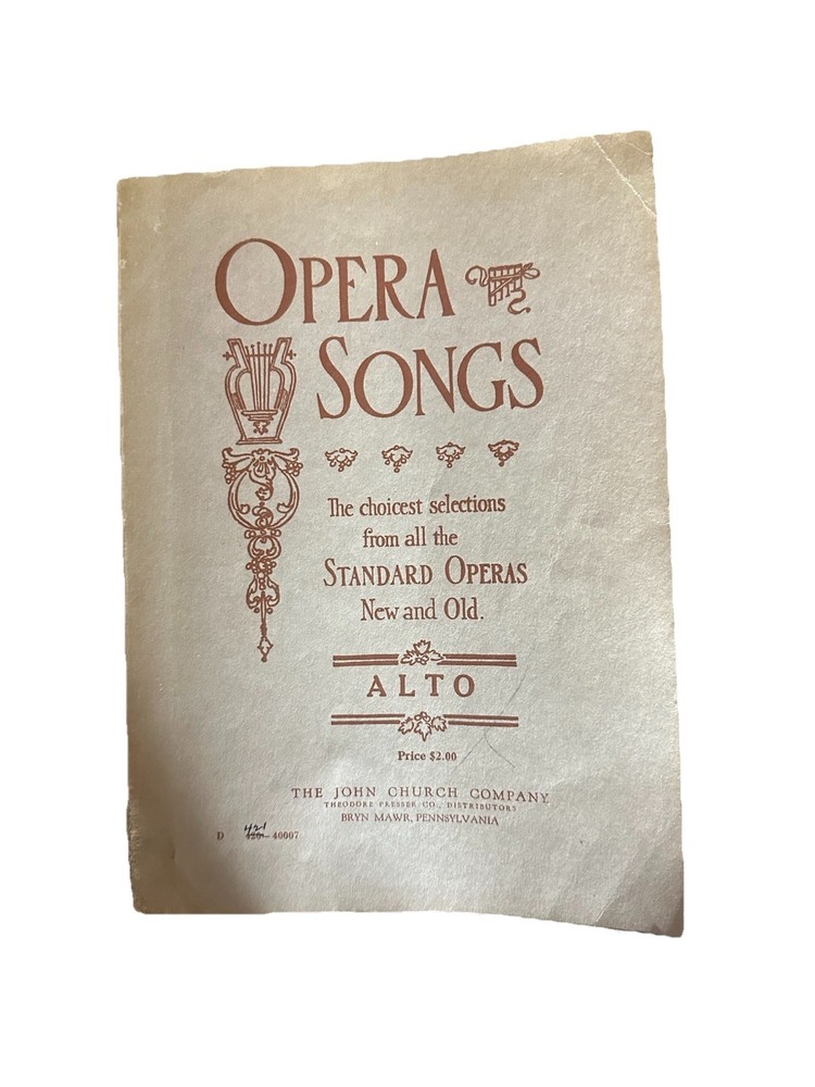 1901 Edition Book 2 Alto Opera Songs – Choicest Selections Standards Operas