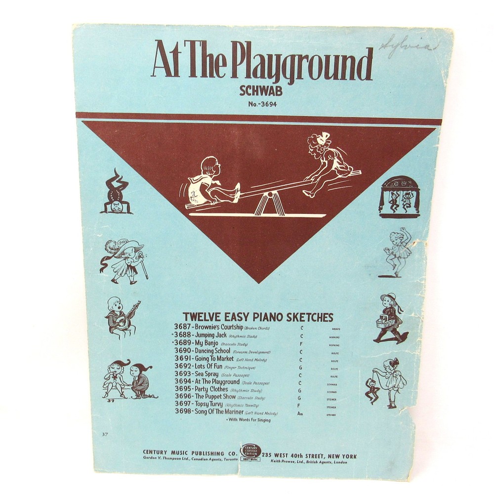 At The Playground Sheet Music 1944 Piano Only Schwab Clean Antique US Seller us