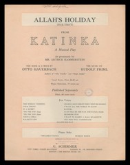 KATINKA Friml 1915 Allahs&rsquo; Holiday SCARCE PIANO FOX TROT SOLO Show Sheet Music
