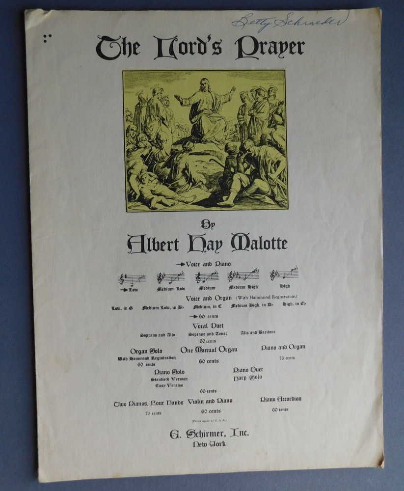 The Lord&rsquo;s Prayer – 1935 sheet music – Low Voice & Piano – by Albert Malotte
