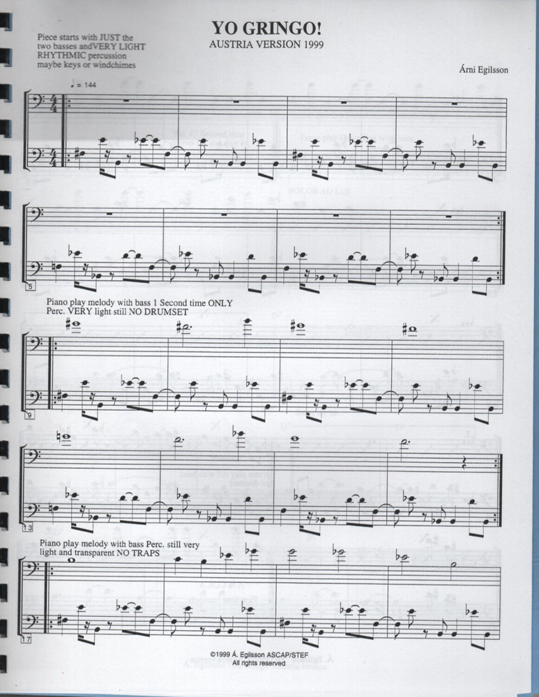 YO GRINGO! Austria Version – 1999/À. Egilsson – for 2 Basses w/light Percussion