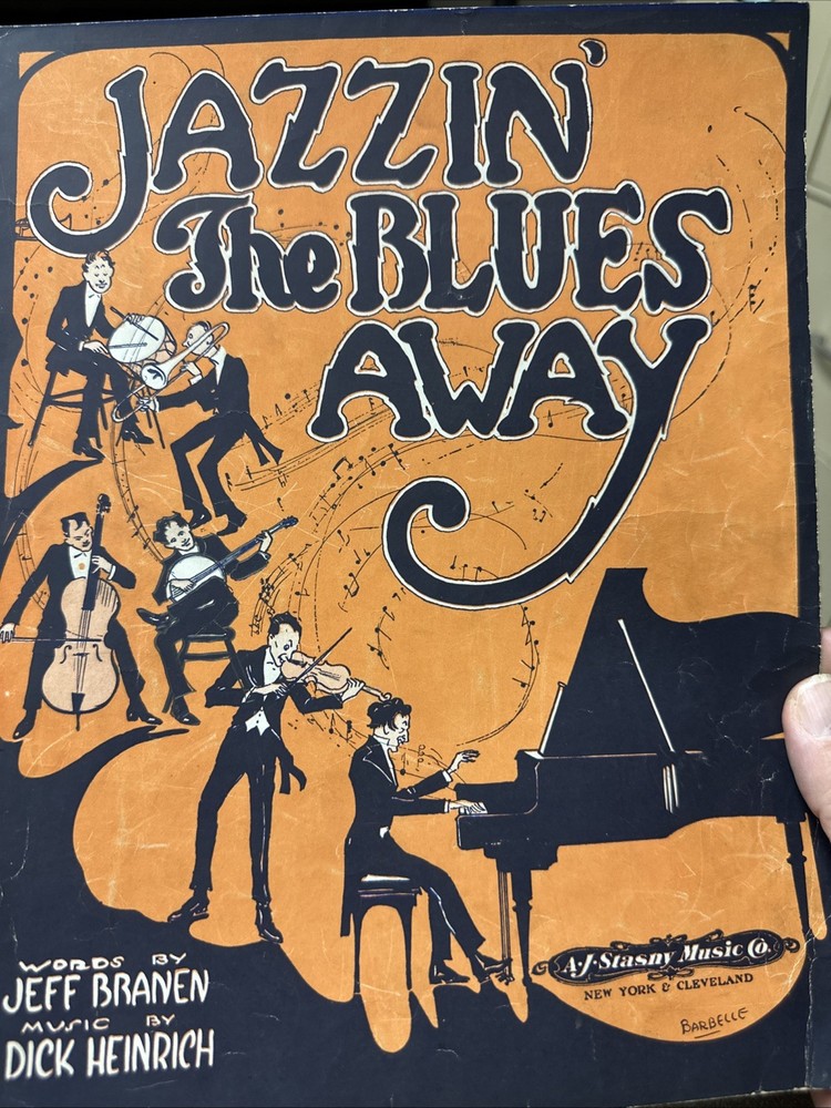 C 1918 9×12 Ragtime Sheet Music JAZZIN’ THE BLUES AWAY by Branen/Heinrich