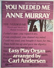 You Needed Me Anne Murray 1978 Easy Play Organ Sheet Music Randy Goodrum VG+