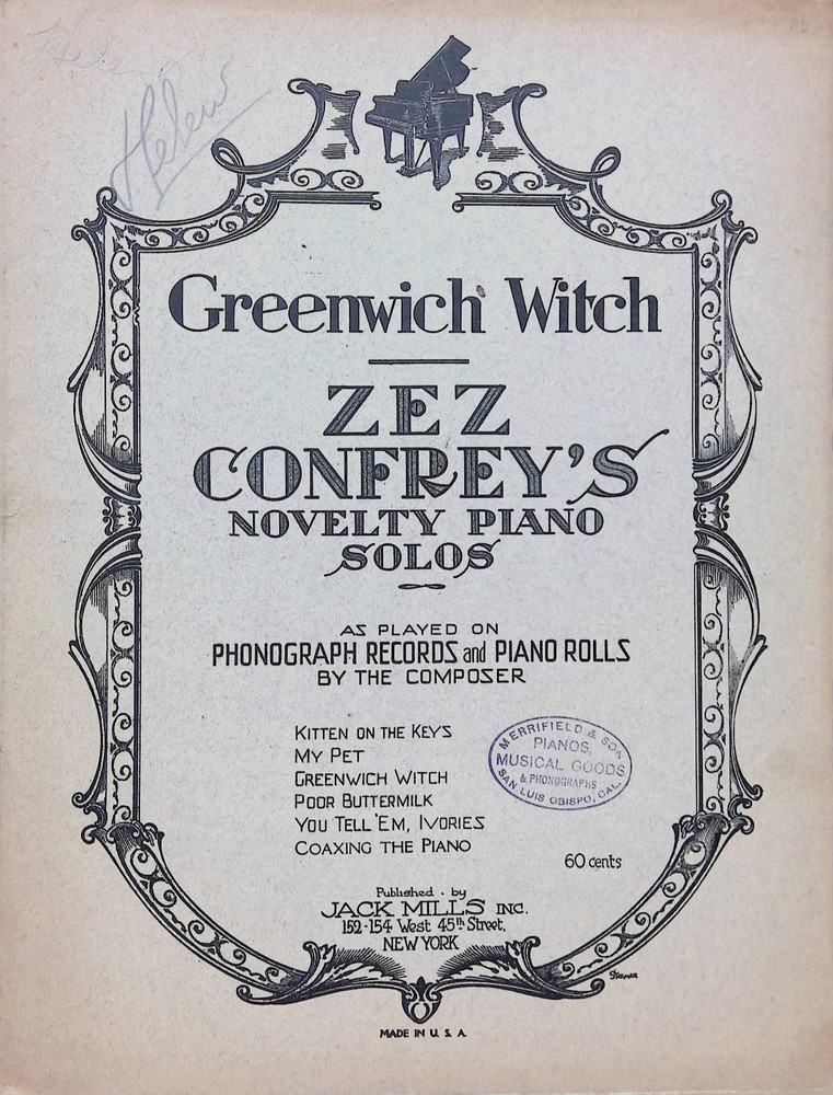 Greenwich Witch Sheet Music Advanced Piano Solo Novelty Zez Confrey 1921