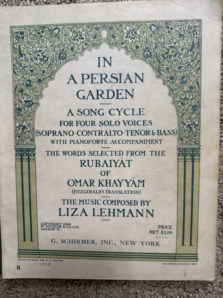 Extraordinary 1898 Song Cycle song book for 4 solo voices by Liza Lehmann