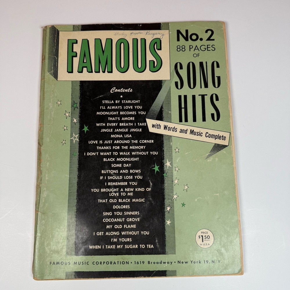Famous No 2 88 Pages Of Song Hits Vintage Piano Music Chords New York 1957