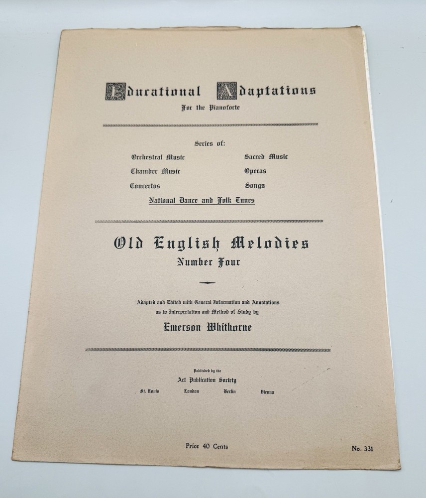 1915 « Old English Melodies, Number Four, » Educational Adaptations Pianoforte