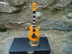 Electric Guitar Yellow Miniature & Hard Black Case Stand Musical Instrument Gift