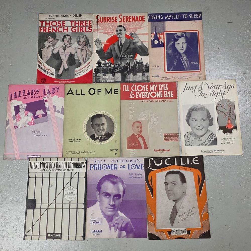Lot of 10 Vintage 1930s Sheet Music Kate Smith Glenn Gray Russ Columbo P/V/G