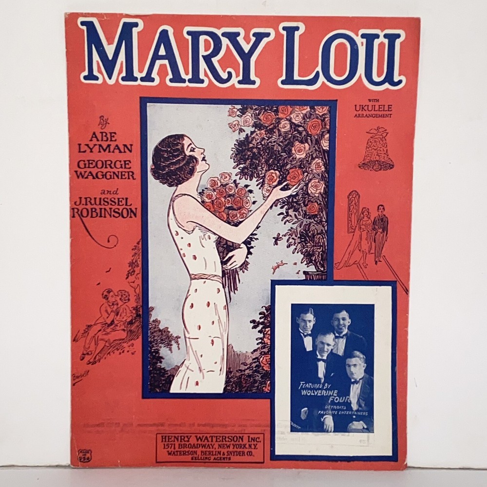 Vintage 1926 Mary Lou Sheet Music Wolverine Four Cover Photo