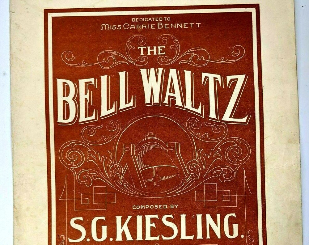 1901 Bell Waltz SG Kiesling Large Format Piano Sheet Music Carrie Bennett Vtg 8A