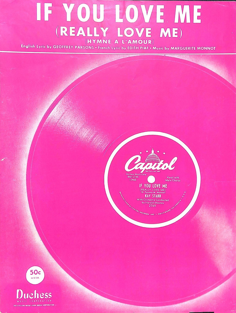 If You Love Me Sheet Music Marguerite Monnot English And French Lyrics