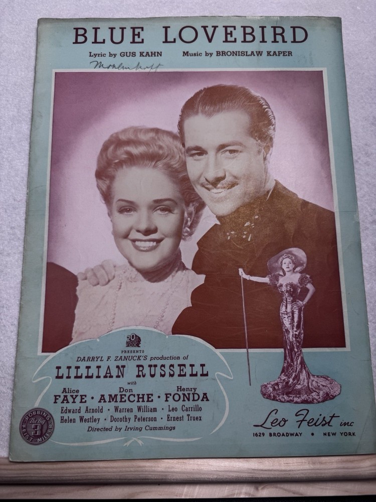 VTG Sheet Music 1940 “Blue Lovebird” 20th Century-Fox film Lillian Russell