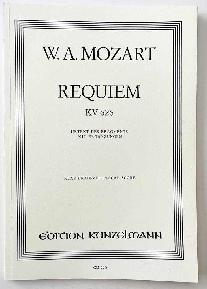 Mozart Requiem KV626 Vocal Score Music Book Latin SATB Edition Kunzelmann
