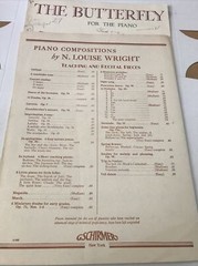 The Butterfly by N.Louise Wright 2 copies piano sheet music 2E