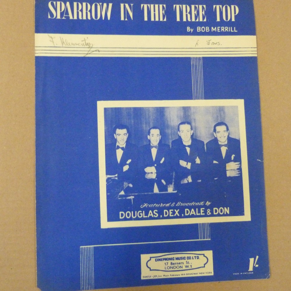 songsheet SPARROW IN THE TREE TOP, Douglas Dex Dale Don, 1951