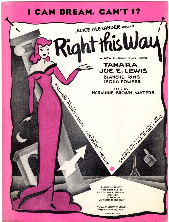 I Can Dream Can&rsquo;t I? from Right This Way, 1937, vintage theatre sheet music