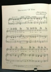 Because Of You Sheet Music Piano Vocal Guitar 40s Easy Listening Pop F2X