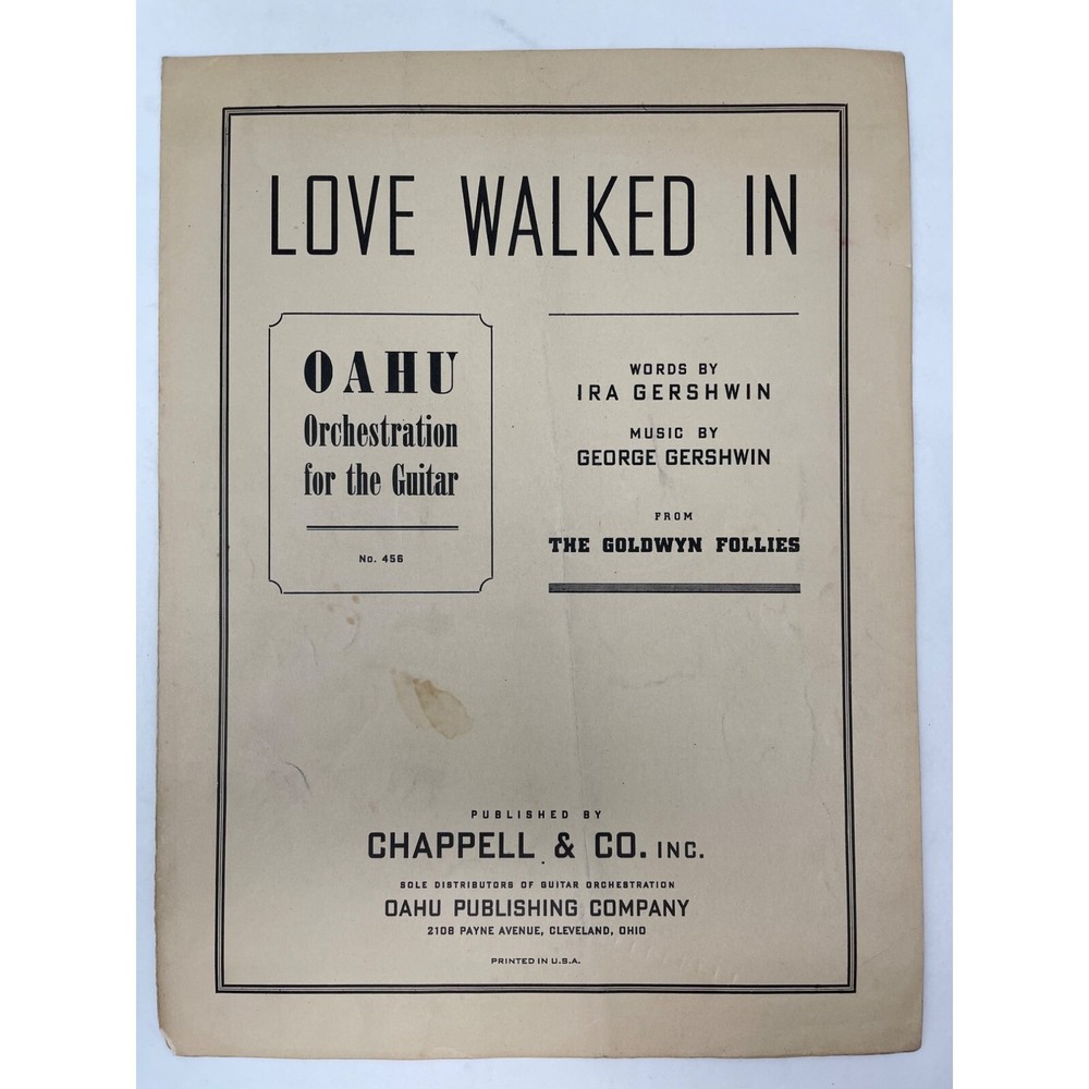 1938 Vintage Love Walked In Hawaiian Guitar Sheet Music Ira George Gershwin