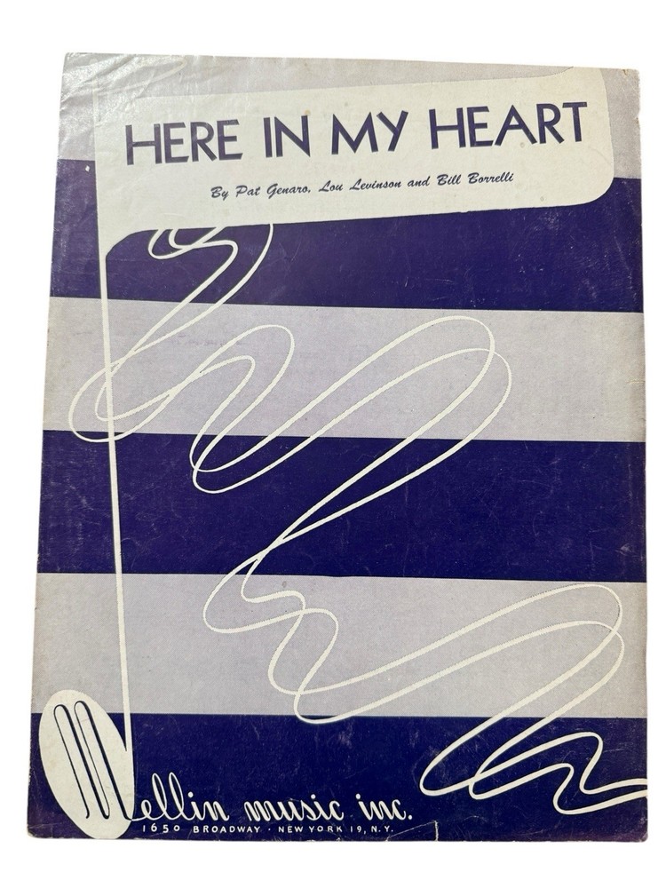 Here In My Heart Sheet Music 1952 Pat Genaro Mellin Music Broadway NYC