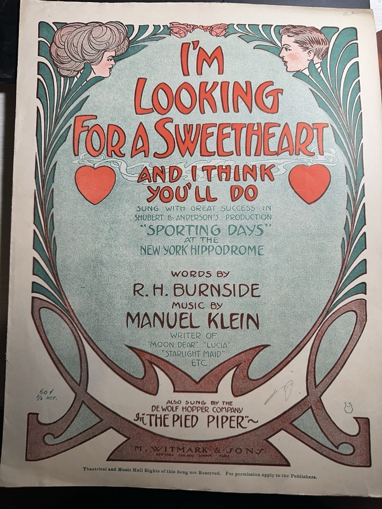 1908 11×14 Revue sheet music SPORTING DAYS (Baseball Collectors See My Note)
