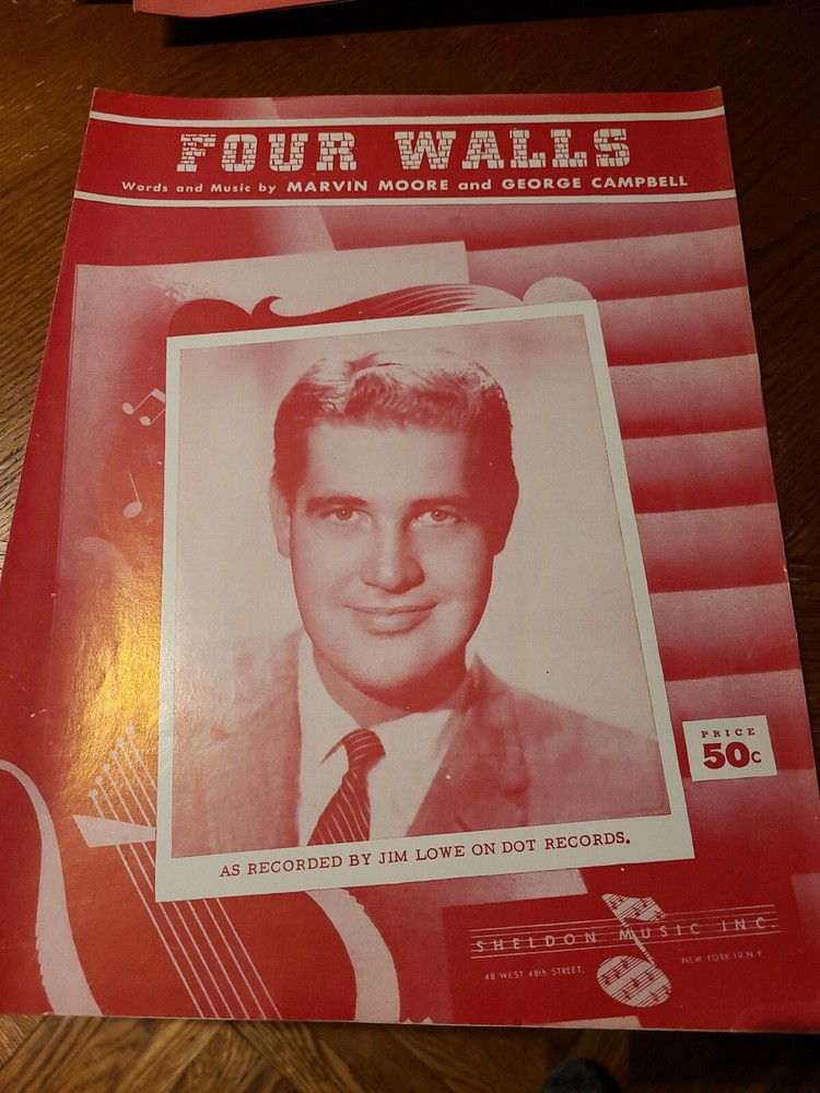 Four Walls – vintage 1957 sheet music – Jim Lowe photo on cover