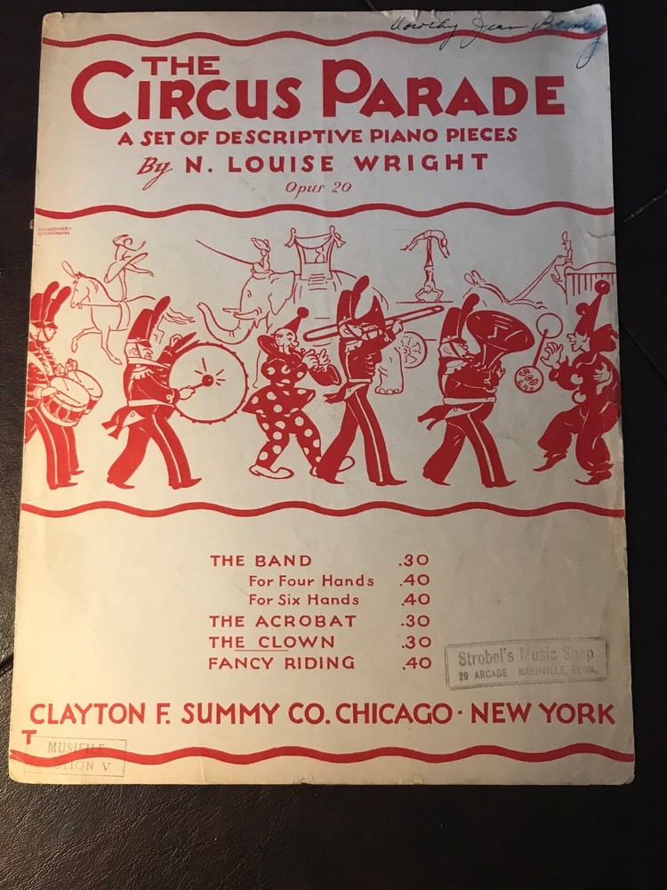 Vintage 1916 The Circus Parade – The Clown by N Louise Wright Sheet Music
