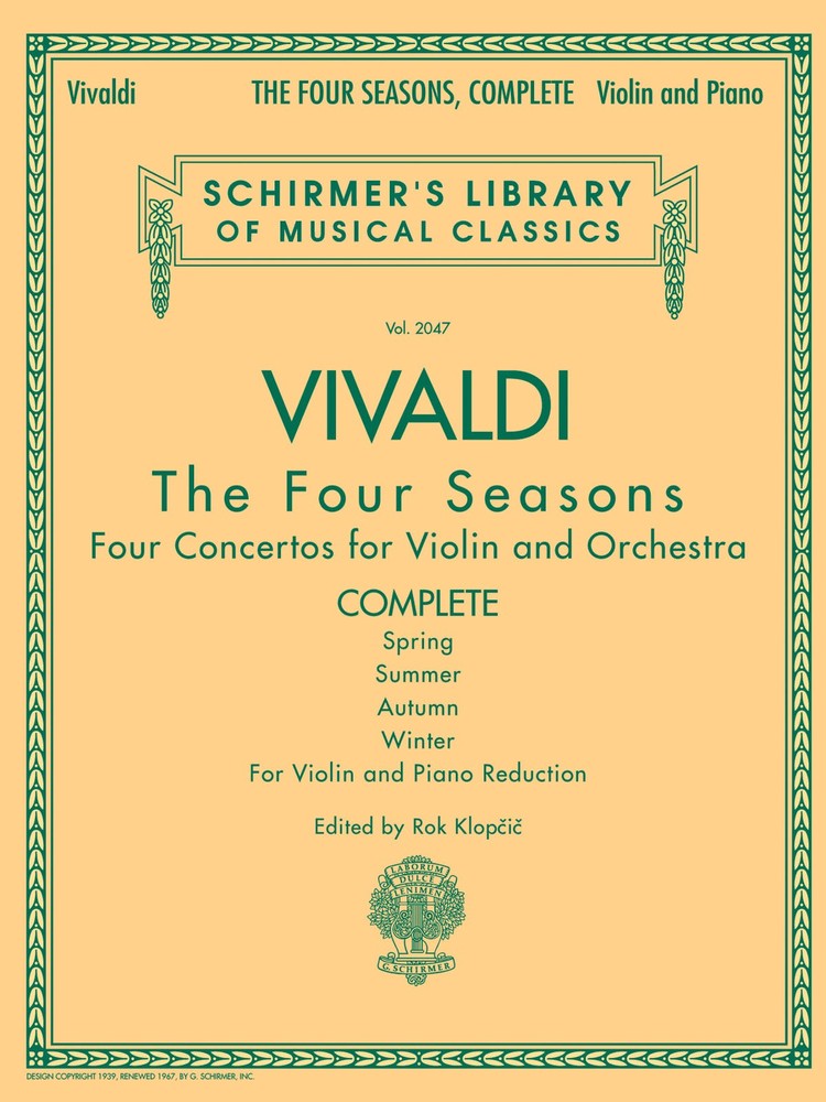 Vivaldi The Four Seasons Complete for Violin & Piano Sheet Music G Schirmer Book