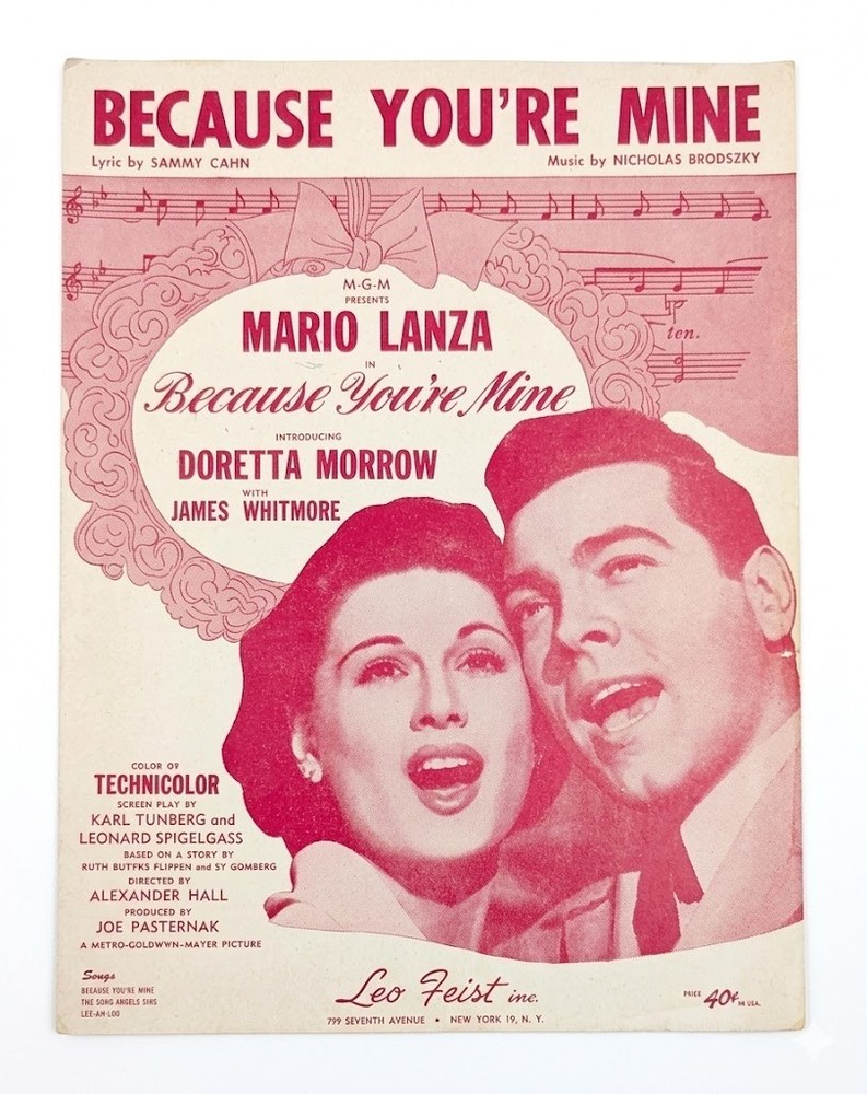 Because You&rsquo;re Mine Sheet Music 1952 Sammy Cahn & Nicholas Brodszky Piano Vocal