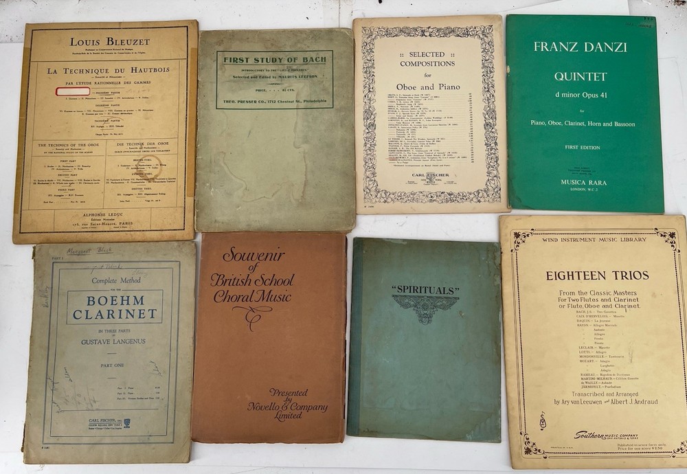 Lot of 8 Vintage Oboe Clarinet Sheet Music Danzi Bleuzet Bach Ensemble Books