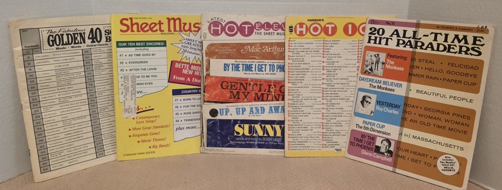 4 Vintage Pop/Rock Songbooks + 1 Sheet Music Magazine (1991)
