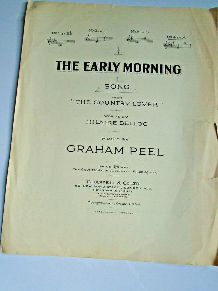 THE EARLY MORNING sheet music Belloc/Peel vocal/piano 1929