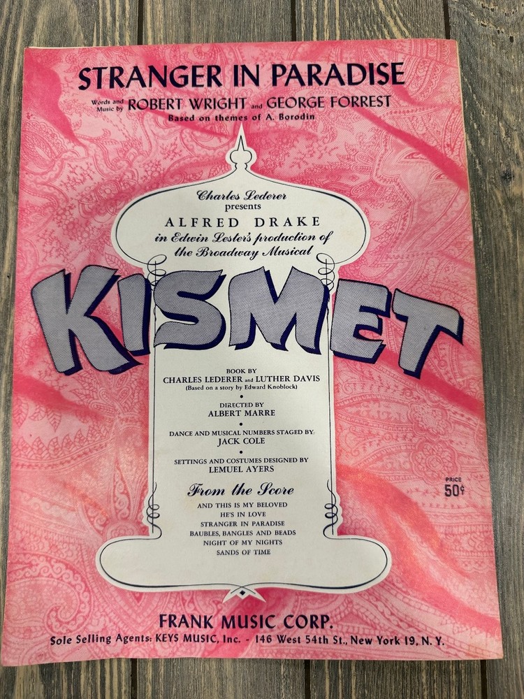 Stranger in Paradise Sheet Music from Kismet Wright Forrest P/V/G 1953