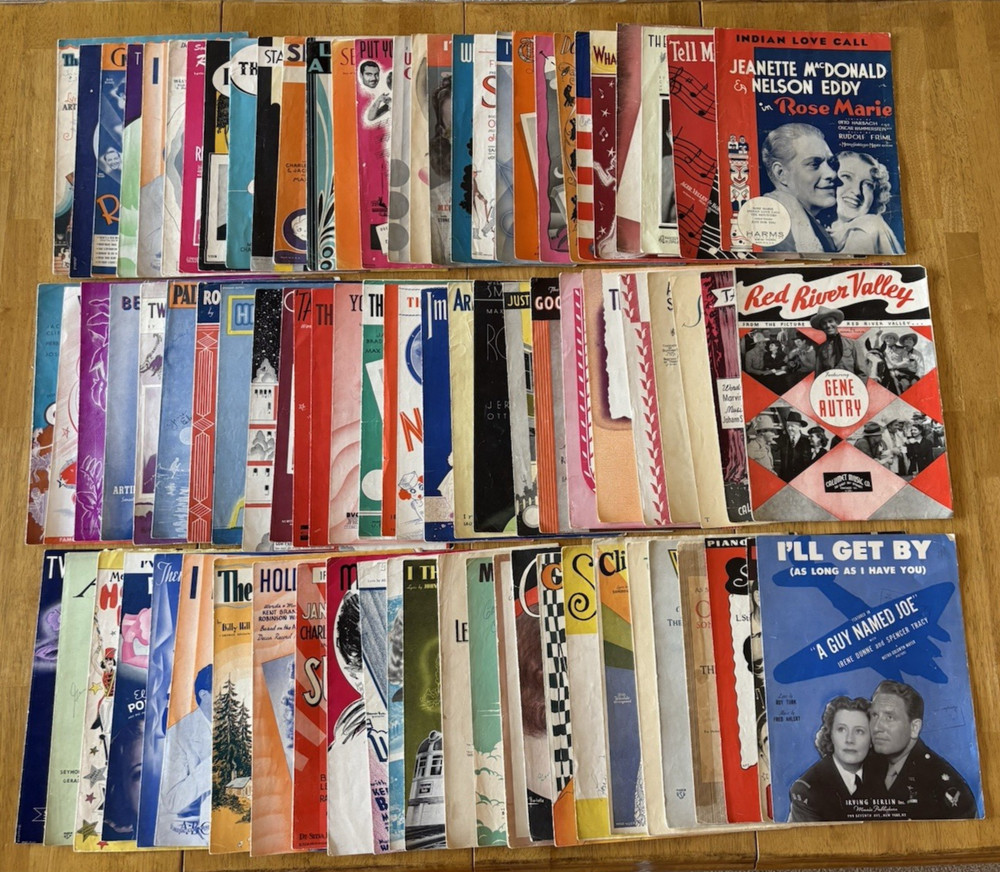 Mixed Lot of 80+ Vintage 1920&rsquo;s-1930&rsquo;s Piano Vocal Sheet Music. Folk, Pop, Etc.