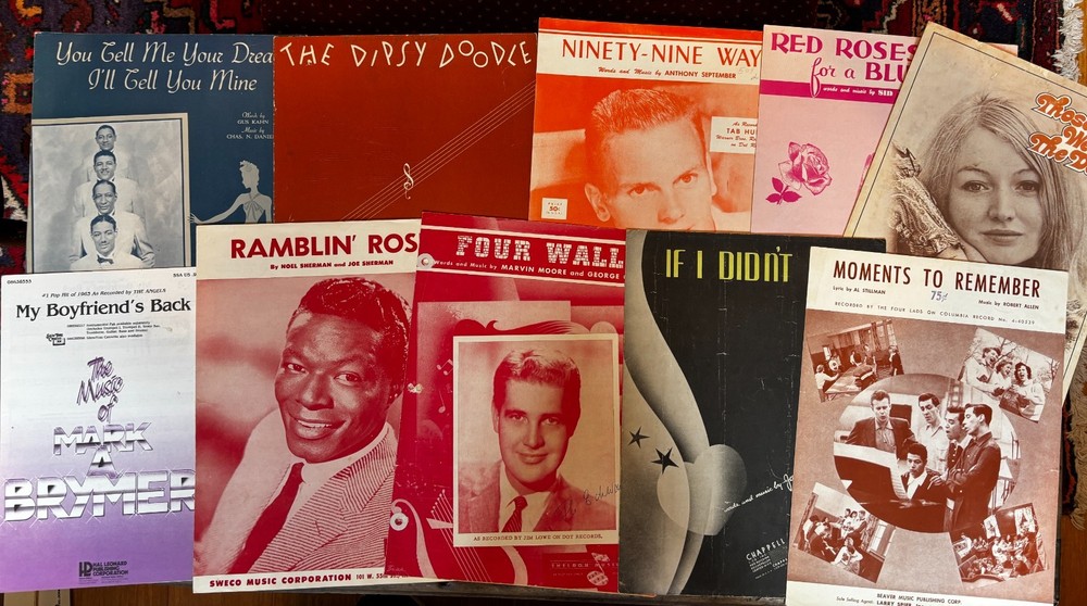 Lot of 10 Vintage Sheet Music: RAMBLIN ROSE, FOUR WALLS, RED ROSES TAB HUNTER +