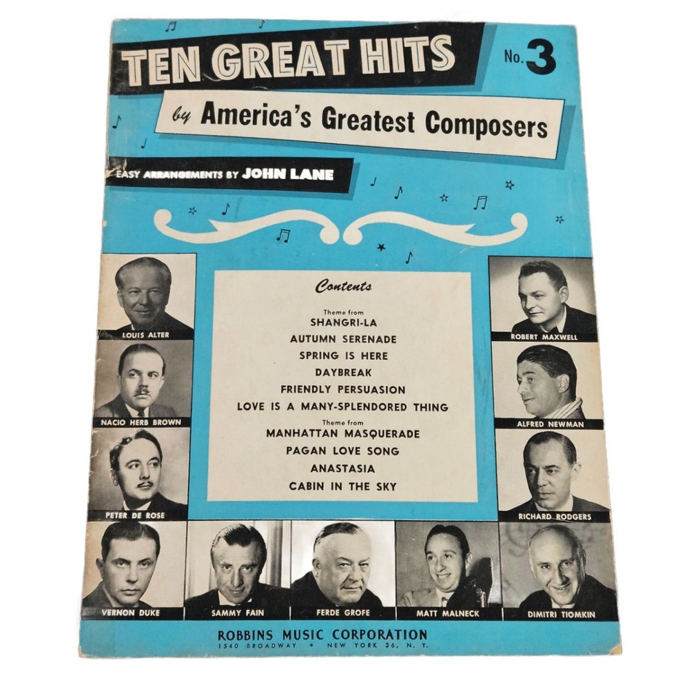 Ten Great Hits No. 3 Songbook P/V Easy Arr. John Lane Robbins Music 1957