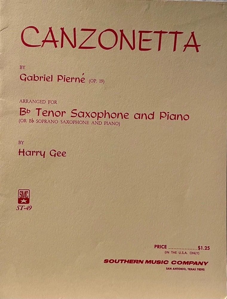 Canzonetta, by Pierne, B Flat Tenor Sax and Piano, Arr. Harry Gee