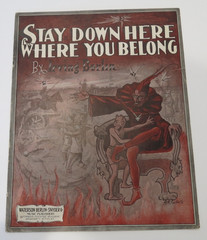 1914 Political WWI Irving Berlin sheet Music Devil Stay Down here where belong