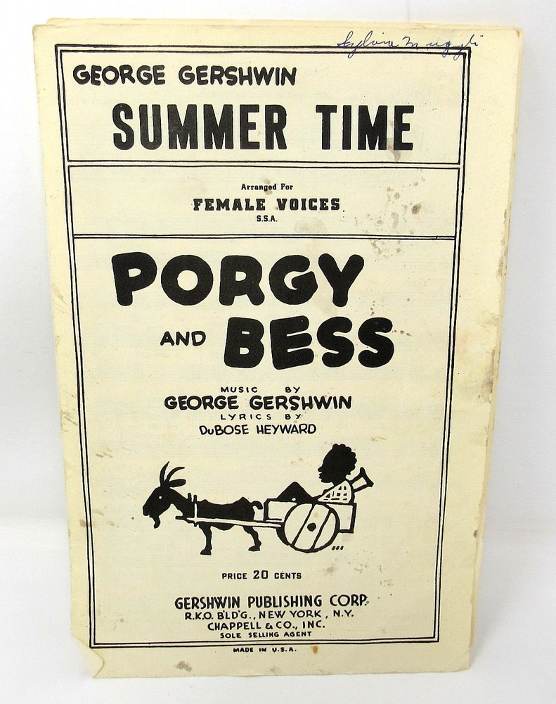 Summer Time Female Voices Porgy Bess Sheet Music 1935 Piano Voice US Seller