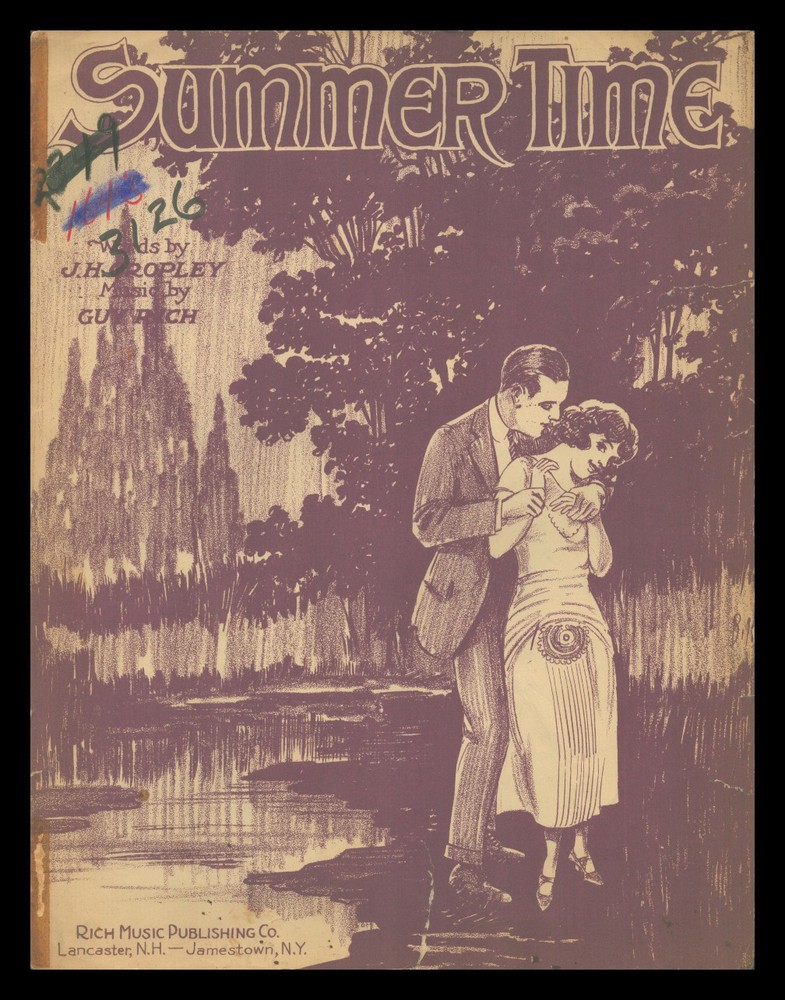SUMMER TIME Cropley/Rich 1924 Jamestown NY Romantic Vintage Sheet Music